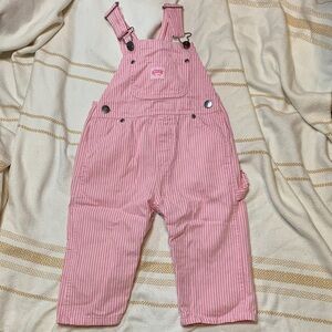 Key Striped Pjnk and White Overalls Size 18 Months
